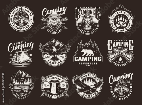 Vintage summer camping logos