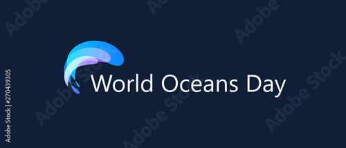 World Oceans Day design template. Ocean health protect graphic symbol. Nature care logo. Environment planet Isolated vector illustration.