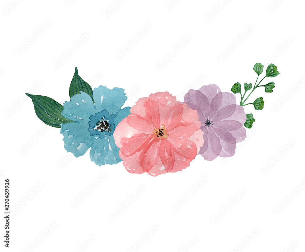 Naklejka premium Watercolor bouquet. Spring flowers and greens.