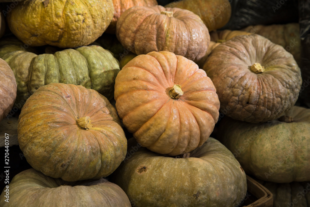 Large pumpkins, on a shelf of the central market Large pumpkins, on a shelf of the central market