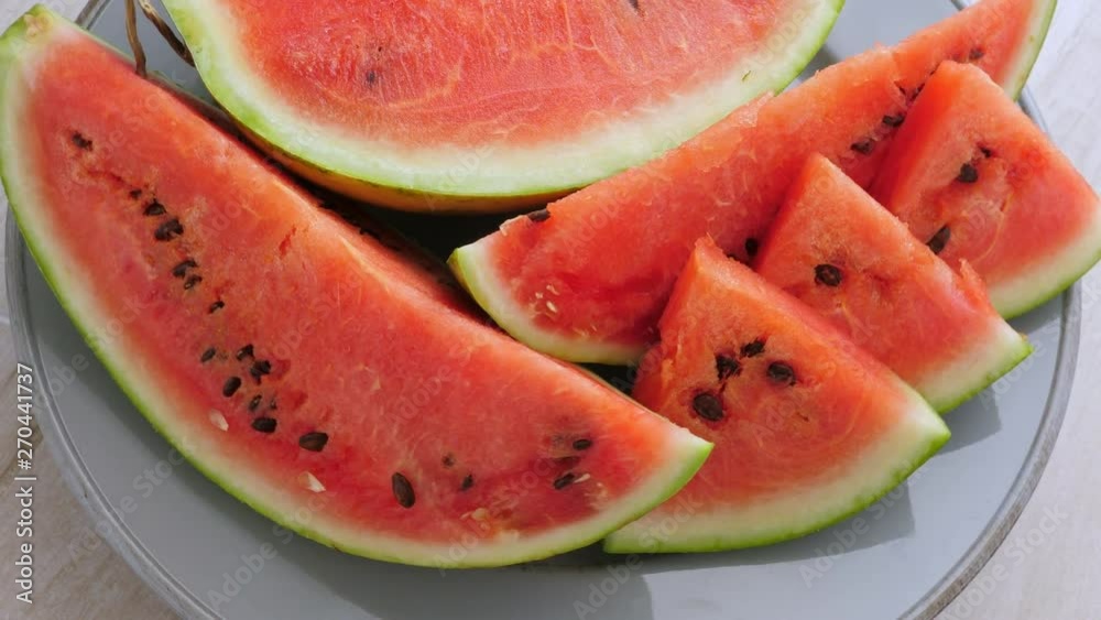 Ripe red watermelon rotate. Closeup Ripe red watermelon rotate. Closeup