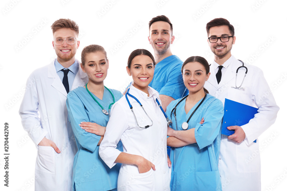 Group of medical doctors isolated on white. Unity concept Group of medical doctors isolated on white. Unity concept