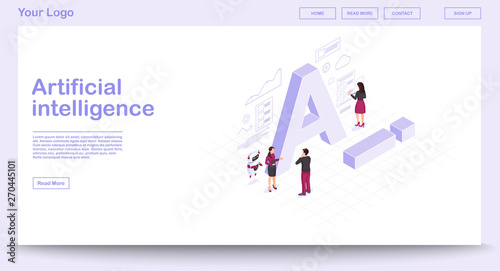 AI isometric web page vector template with isometric illustration