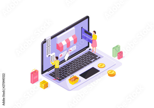 Online shopping isometric color vector illustration
