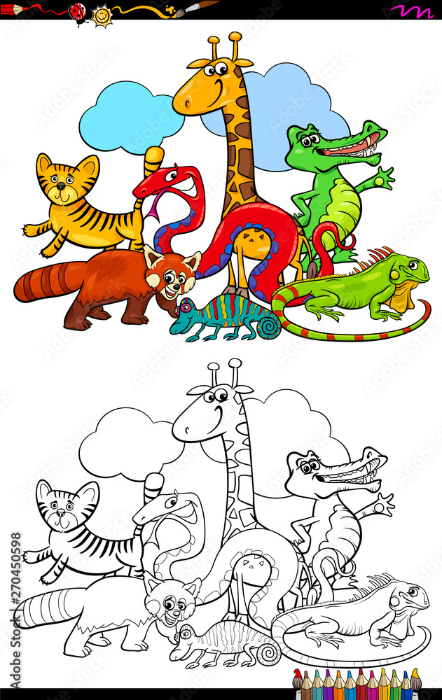 happy animal characters group color book