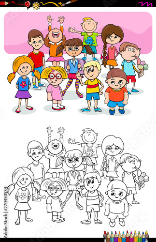 children and teens characters group color book