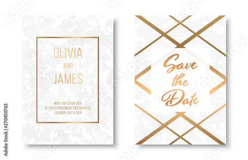 Editable instagram story template set of marble texture backgrounds with gold frames. Vector illustraton pack