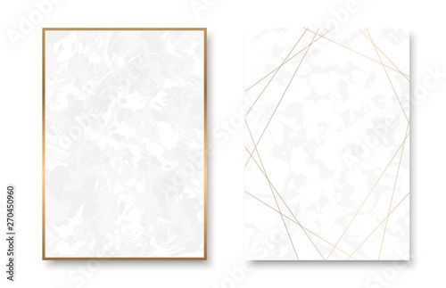 Editable instagram story template set of marble texture backgrounds with gold frames. Vector illustraton pack