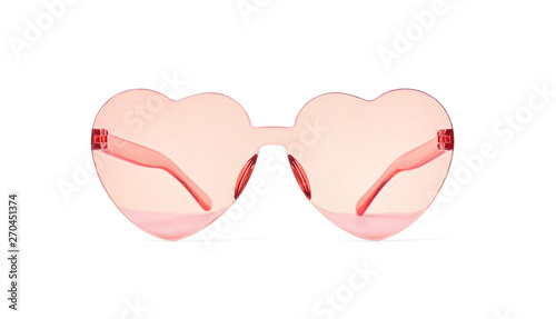 Stylish heart shaped glasses on white background