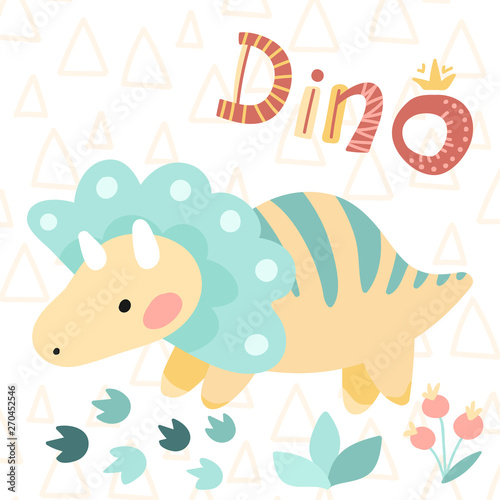 Children s card. Vector illustrations. Cute kids cartoon dinosaur. Prehistoric period. simple scandinavian child design