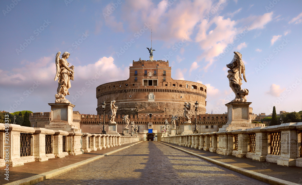 Rome, Hadrian's Mausoleum known as Castel Sant'Angelo. Panoramic view from Ponte Sant'Angelo.