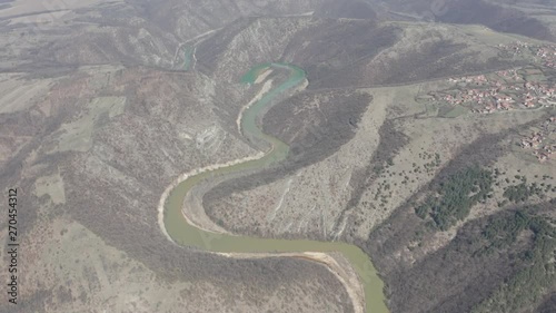 Meandering river Timok in Eastern Serbia 4K aerial footage photo