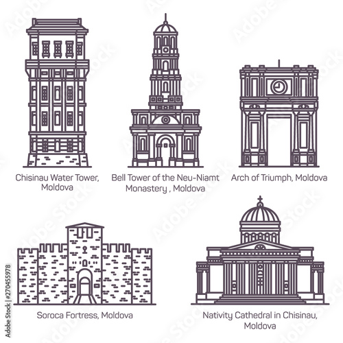 Modavia or Moldova landmarks in thin line