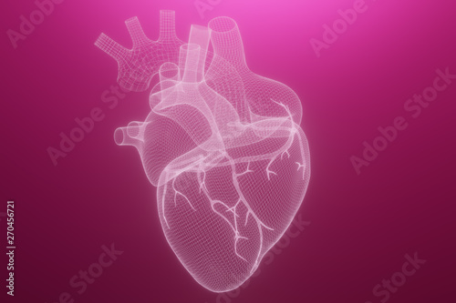 3D wireframe hearts render isolated white backgrounds, Abstract Heart icon form lines and triangles, point connecting network on blue background, 3d render