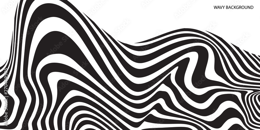 Obraz premium Black and white wave stripe optical abstract design. Vector background. curved lines