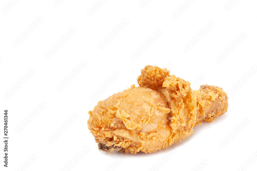 Fresh fired chicken on white background, crispy fired chicken isolated. Fresh fired chicken on white background, crispy fired chicken isolated.