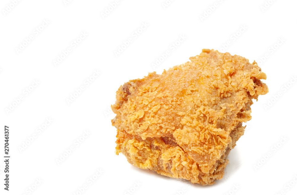 Fresh fired chicken on white background, crispy fired chicken isolated. Fresh fired chicken on white background, crispy fired chicken isolated.