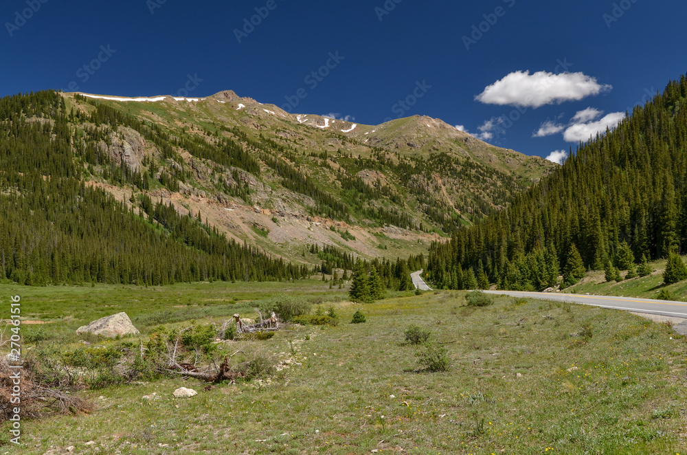 Colorado State Highway 82 crossing Lake Creek Valley near Independence Pass (Lake county, Colorado, USA)