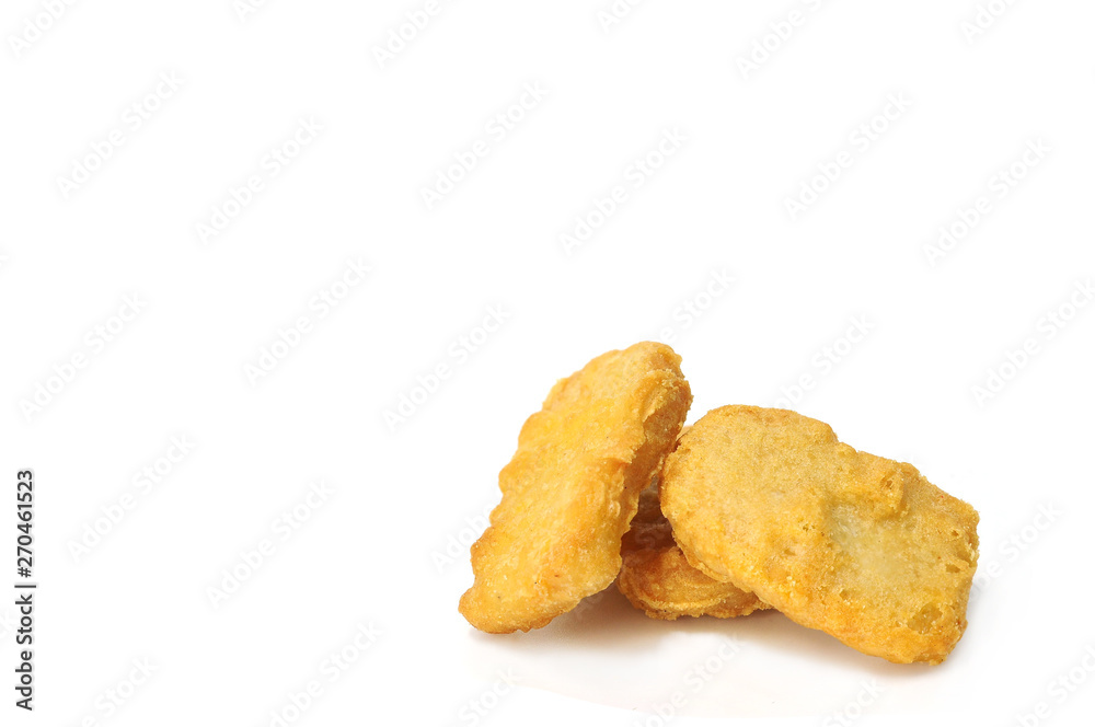 Chicken nuggets on white background. Appetizer fast food before main course. Chicken nuggets on white background. Appetizer fast food before main course.