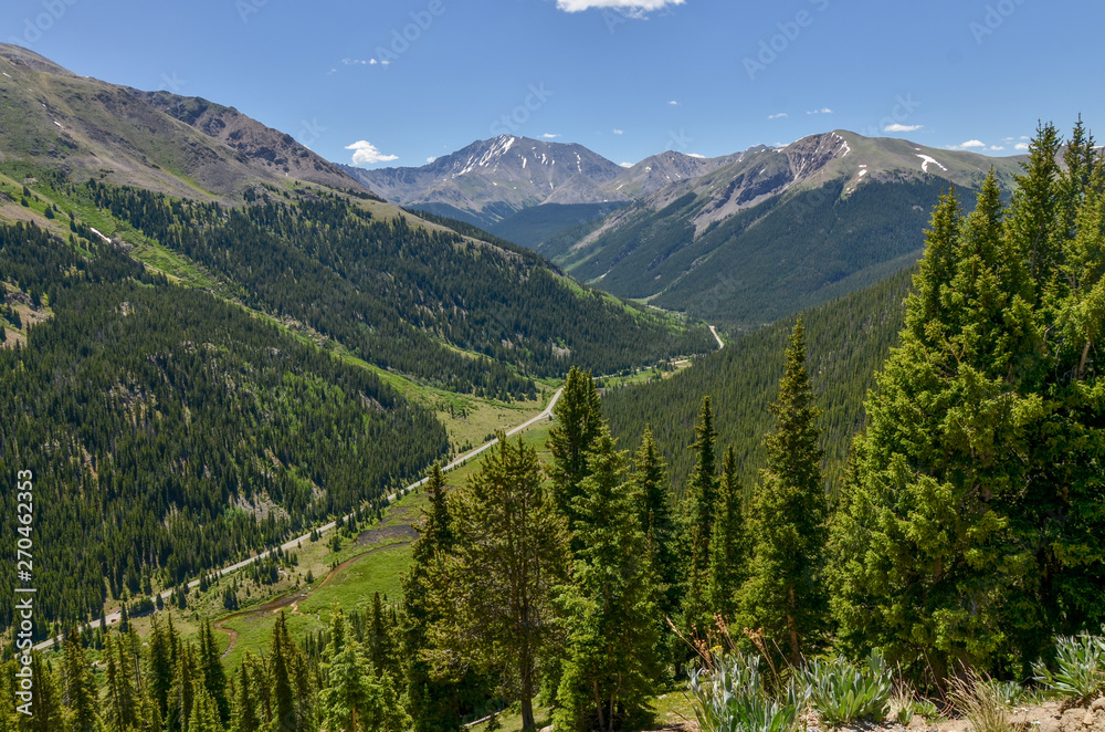 Lake Creek Valley in Rocky Mountains scenic view from Independence Pass eastern approach (Lake county, Colorado, USA)