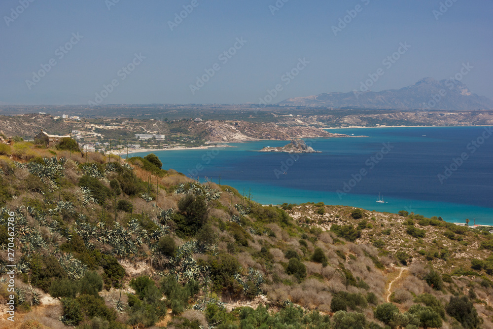 beautiful rocky coast of the Greek Islands in the Mediterranean sea, small villages on the shore, great places for summer beach holidays in Corfu, KOs, Crete