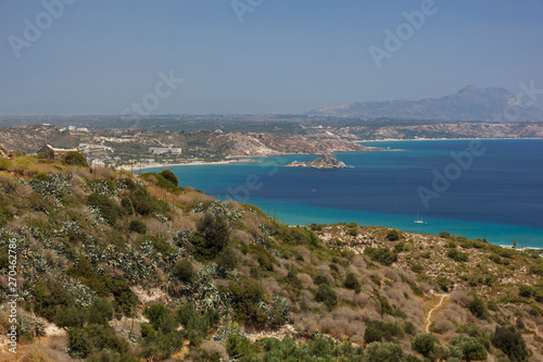 beautiful rocky coast of the Greek Islands in the Mediterranean sea, small villages on the shore, great places for summer beach holidays in Corfu, KOs, Crete