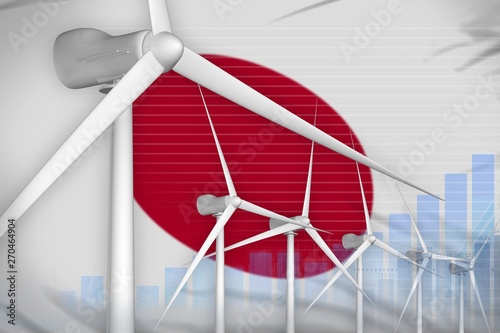 Japan wind energy power digital graph concept - environmental natural energy industrial illustration. 3D Illustration
