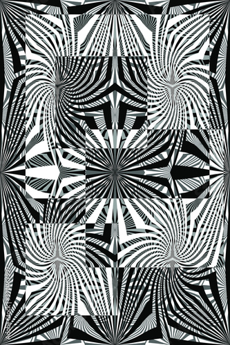 Abstract Seamless Black and White Geometric Pattern with Stripes. Contrasty Optical Psychedelic Illusion. Starlike Wicker Texture.
