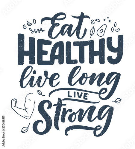 Healthy food lettering for banner design. Organic nutrition eco product. Vector