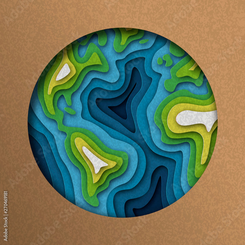 Paper cut earth planet in layered cutout style