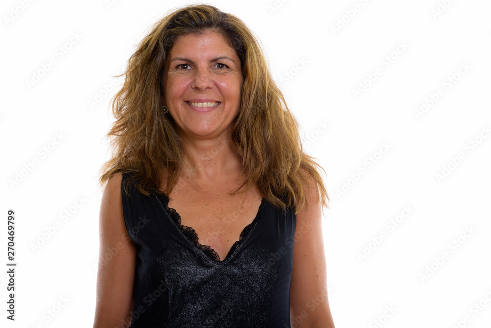 Studio shot of mature happy woman smiling Studio shot of mature happy woman smiling
