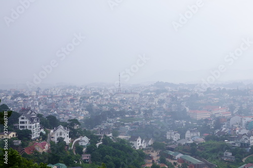 Dalat, Vietnam - May 2019. Dalat city view in the fog