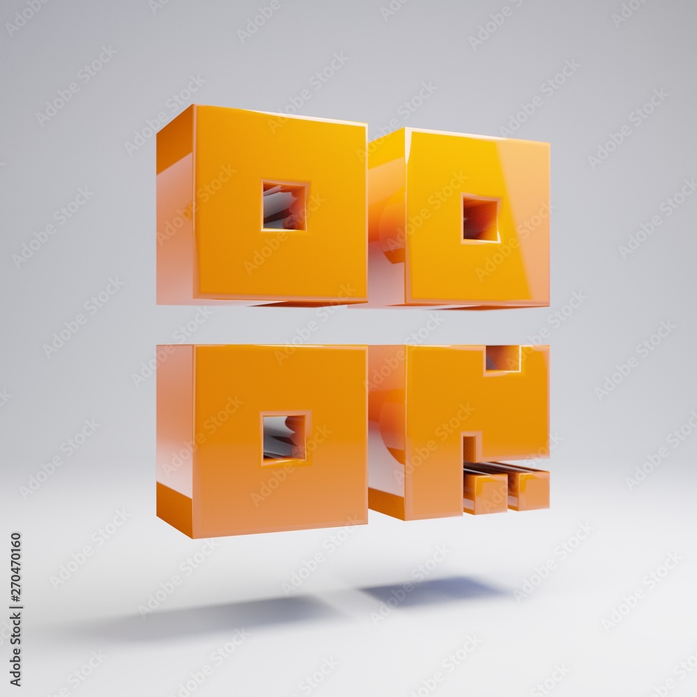 Obraz premium Volumetric glossy hot orange QR-code icon isolated on white background.