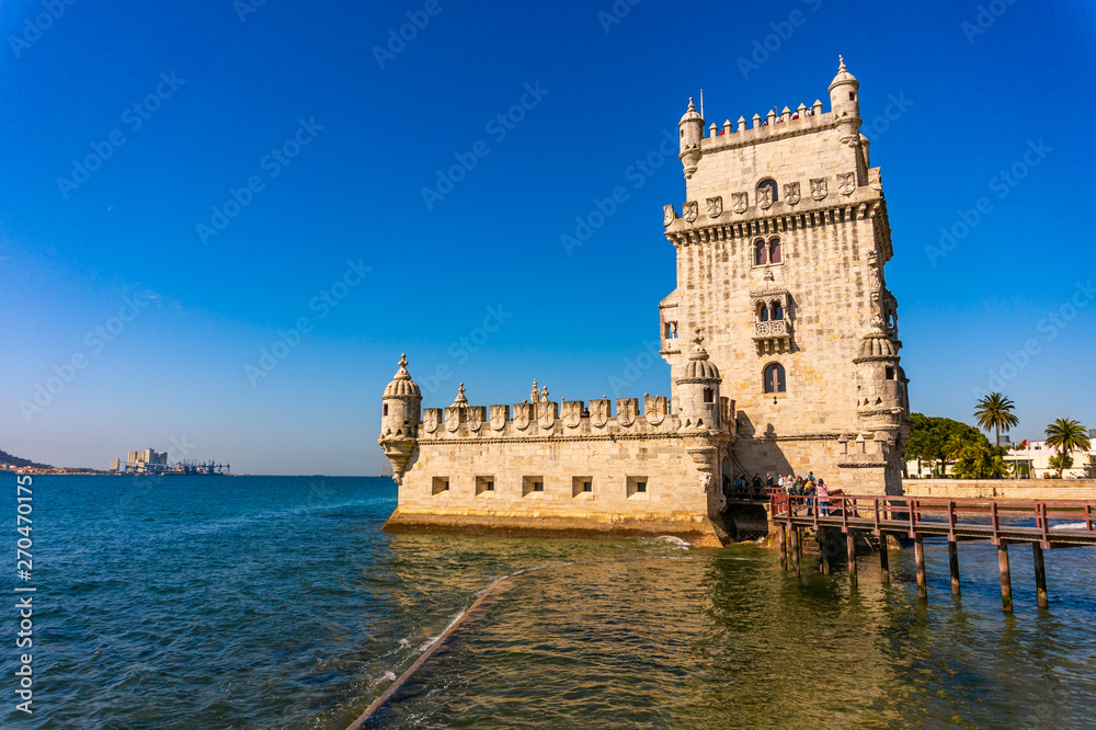 View at the Belem tower at the bank of Tejo River in Lisbon