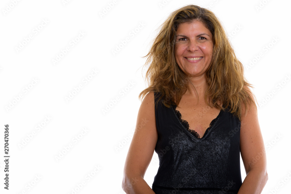 Studio shot of mature happy woman smiling Studio shot of mature happy woman smiling