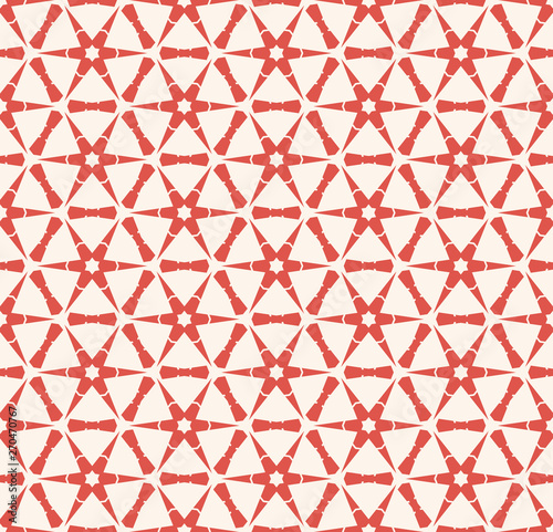 Vector red and white abstract geometric seamless pattern with grid, net, flowers