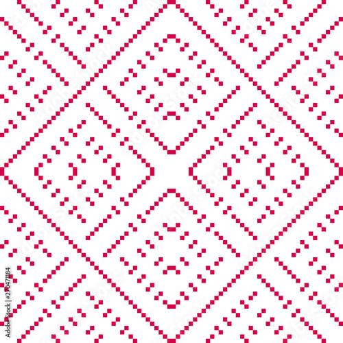 Scandinavian pattern. Vector geometric red and white seamless ornament