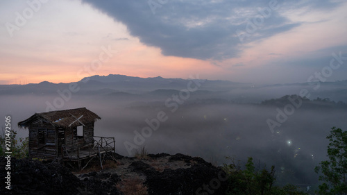 sunrise views in the summer that emerge from the hills in a village