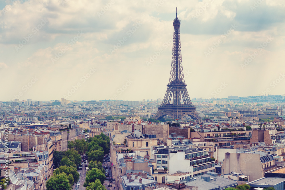 Eiffel Tower in Paris as seen from Arc de Triomphe