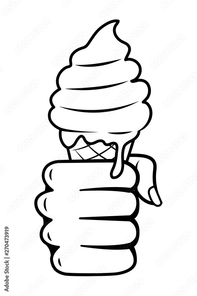 Pop art ice cream cartoon in black and white Pop art ice cream cartoon in black and white