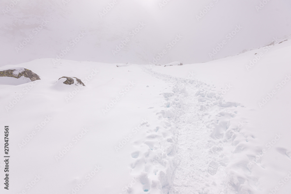 slovakia tatra mountain tourist hiking trails under snow in winter time slovakia tatra mountain tourist hiking trails under snow in winter time