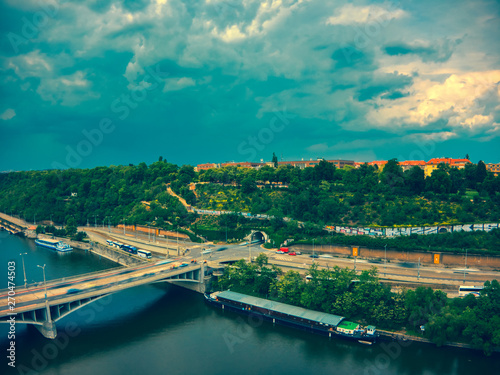 aerial view of metronome next to Vltava river © Fabiano