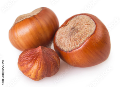 Hazelnut on white background