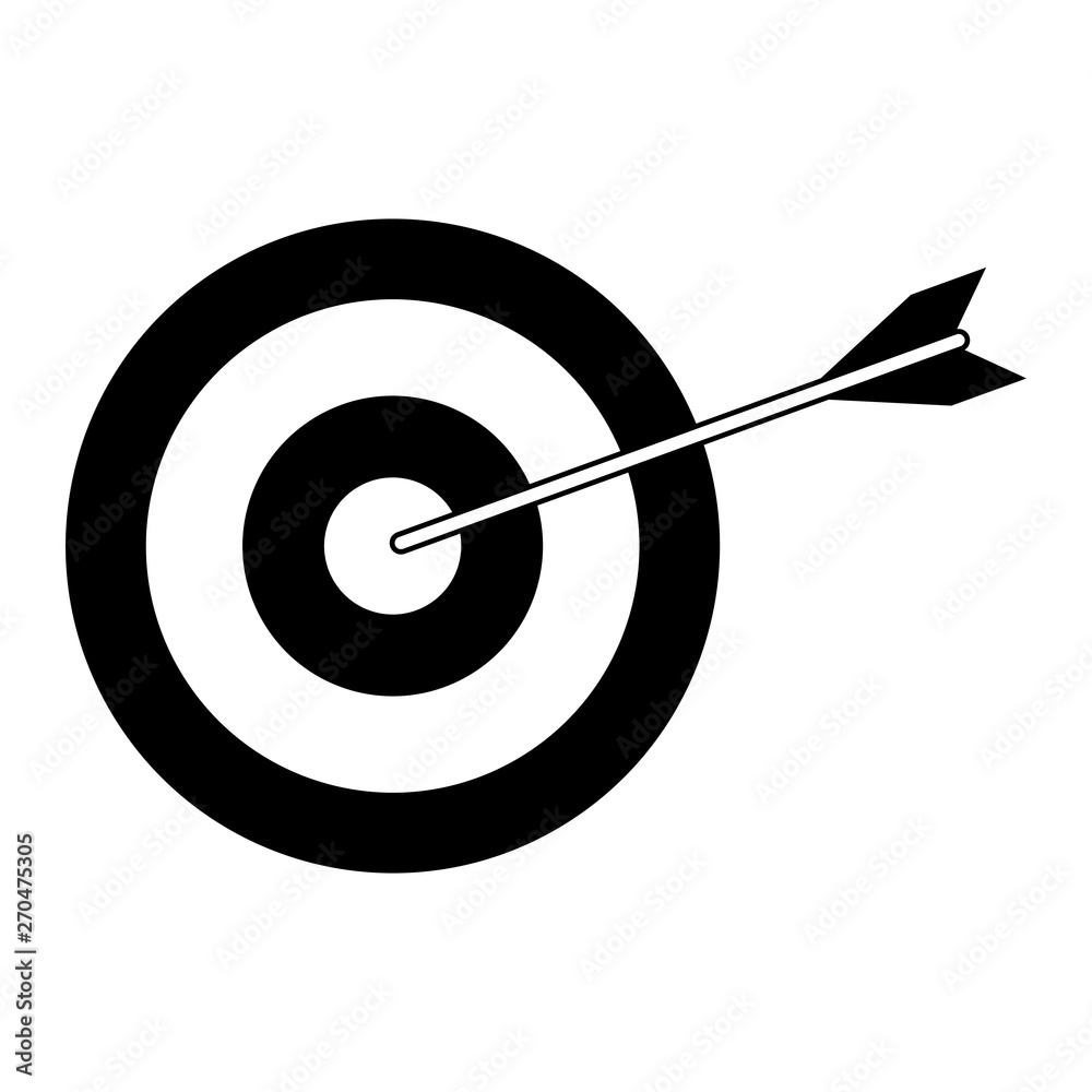 Target dartboard with arrow symbol isolated in black and white