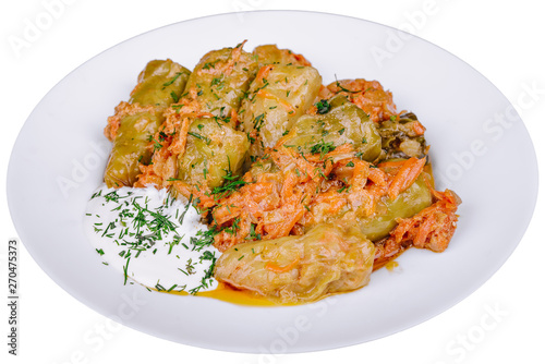 Stuffed cabbage rolls isolated on white background