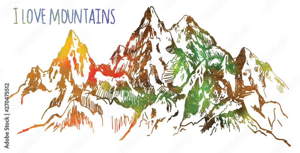 Plakat I love the mountains. Vector freehand drawing . Stocking up for a card , poster
