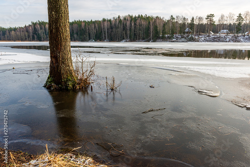 frozen river in winter countryside