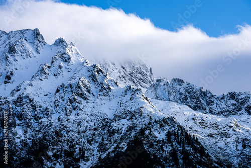 slovakia tatra mountain tourist hiking trails under snow in winter time