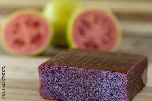 Goiabada, a typical sweet made with guava fruit, common Brazilian sweet in the state of Minas Gerais. Sweet homemade concept and flavor. photo