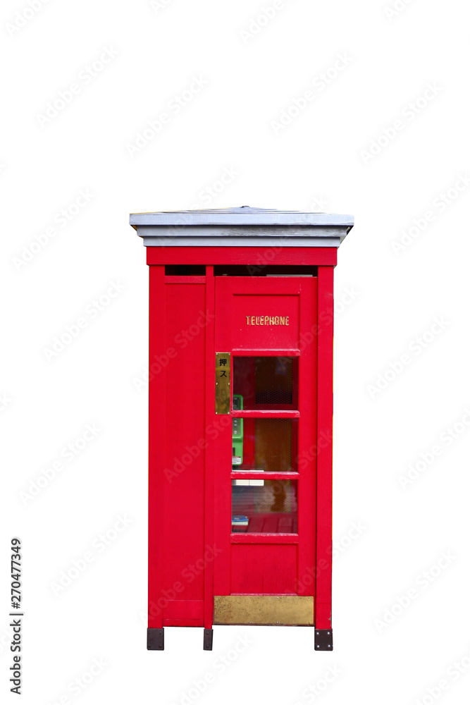 Fototapeta premium Red telephone box isolate on the white background with paths for selection area.